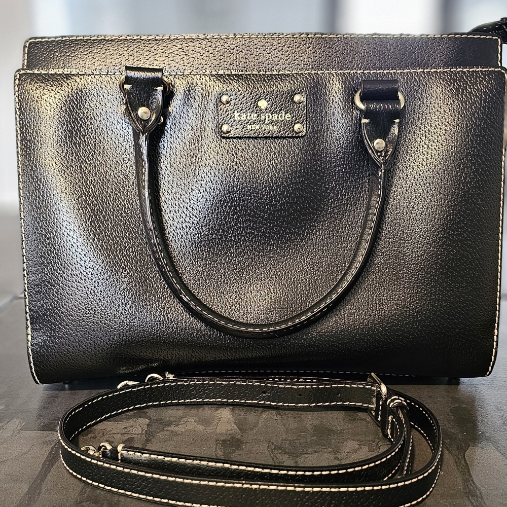 Kate Spade Black Wellesley Martine Leather XL Satchel Tote Handbag